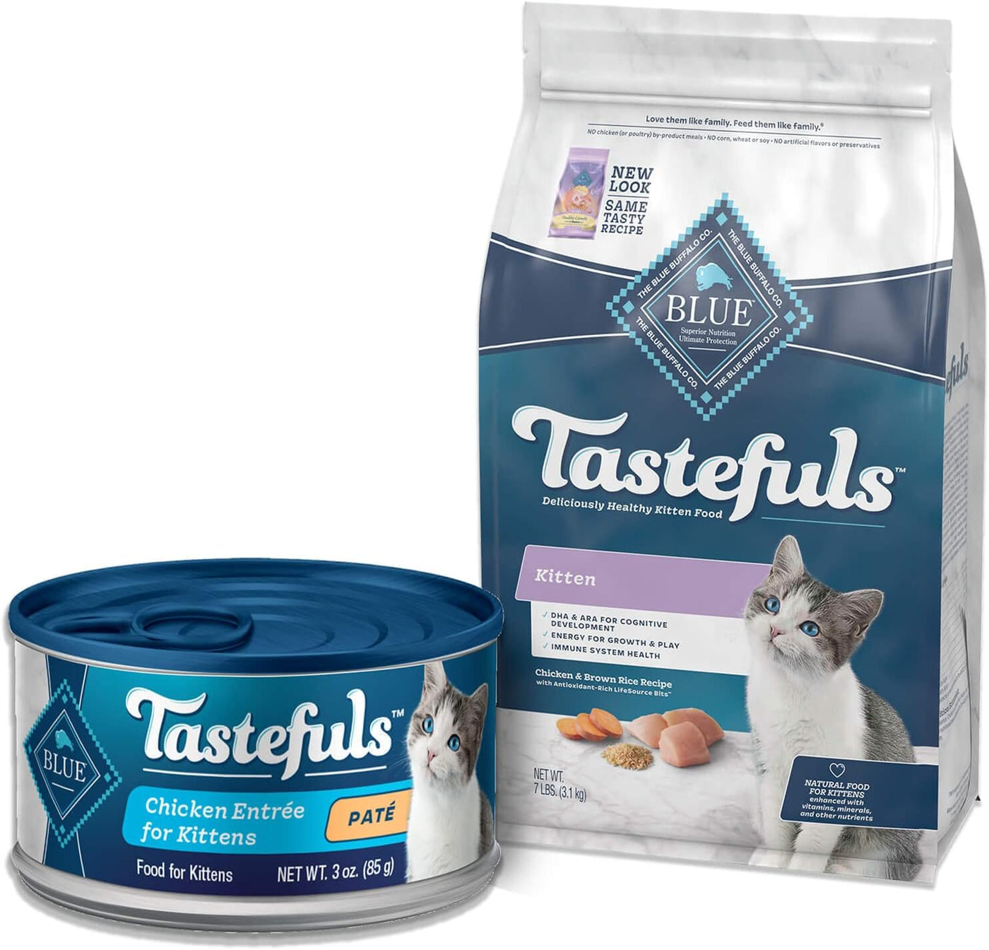 Tastefuls Natural Kitten Food Bundle, Dry Cat Food and Wet Cat Food, Chicken (7-Lb Dry Food + 3Oz Cans 24 Ct)