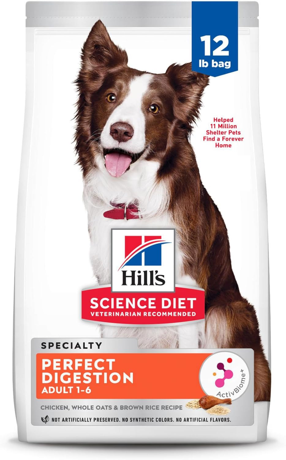 Science Diet Perfect Digestion, Adult 1-6, Digestive Support, Dry Dog Food, Chicken, Brown Rice, & Whole Oats, 12 Lb Bag