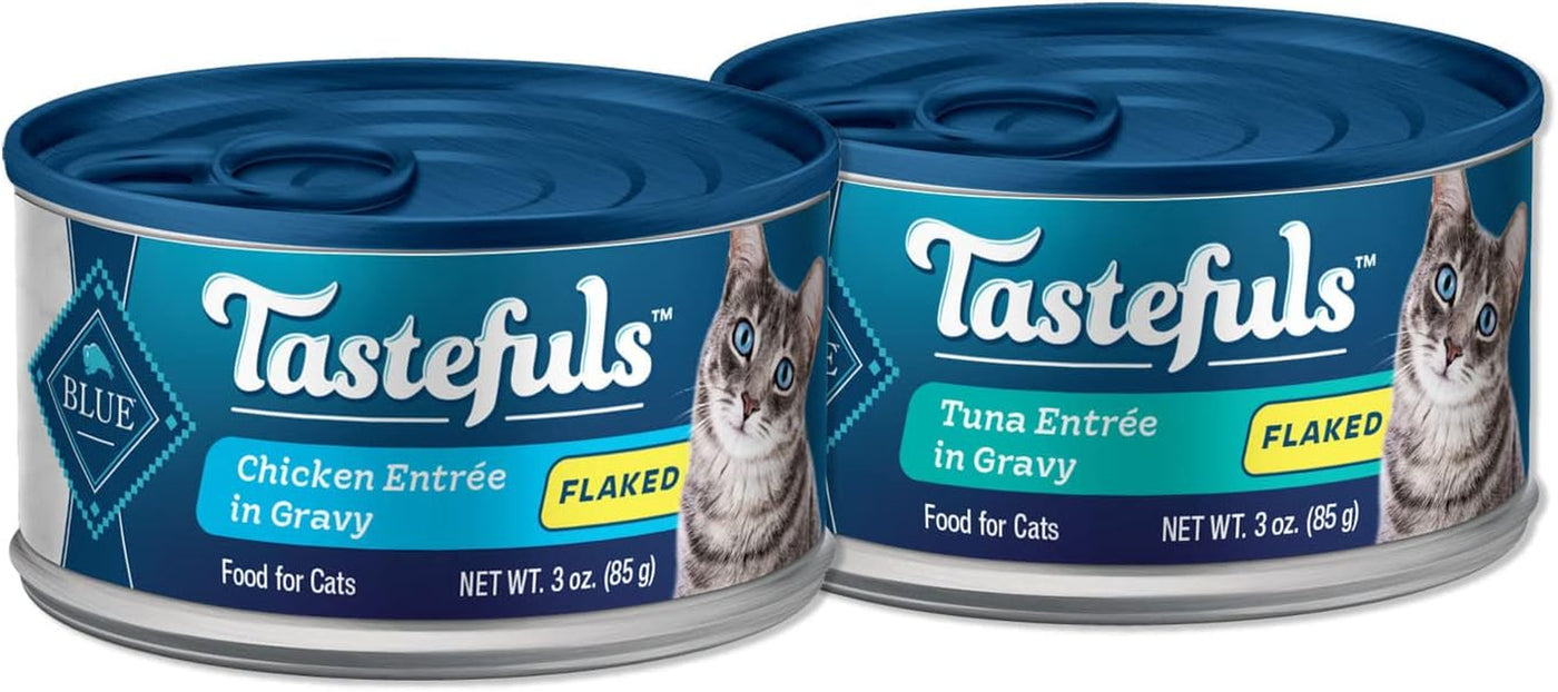 Tastefuls Natural Flaked Wet Cat Food Bundle, Flaked Chicken and Tuna 3-Oz Cans (48 Count- 24 of Each Flavor)