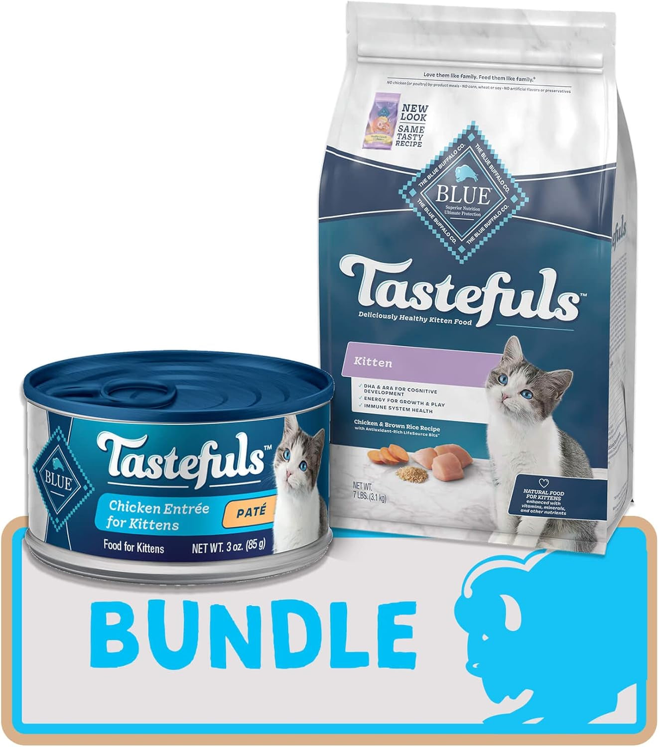 Tastefuls Natural Kitten Food Bundle, Dry Cat Food and Wet Cat Food, Chicken (7-Lb Dry Food + 3Oz Cans 24 Ct)