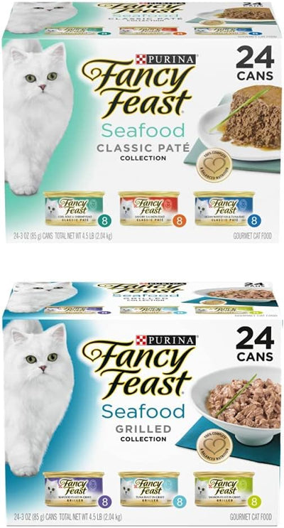 Purina  Grain Free Pate Wet Cat Food Variety Pack, Seafood Classic Pate and Seafood Grilled Collection