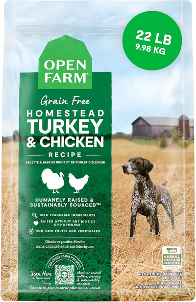 , Grain-Free Dry Dog Food, Complete & Balanced Kibble, Sustainably & Ethically Sourced Ingredients, Non-Gmo Veggies & Superfoods to Support Overall Health, Turkey and Chicken Recipe, 22Lb Bag