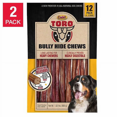 TORO Bully Hide Chews All-Natural Dog Chews 9-12" 12-Count, 2-Pack