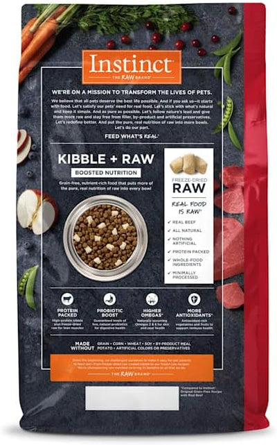 Raw Boost, Natural Dry Dog Food with Freeze Dried Pieces, High Protein, Grain Free Recipe - Real Beef, 20 Lb. Bag