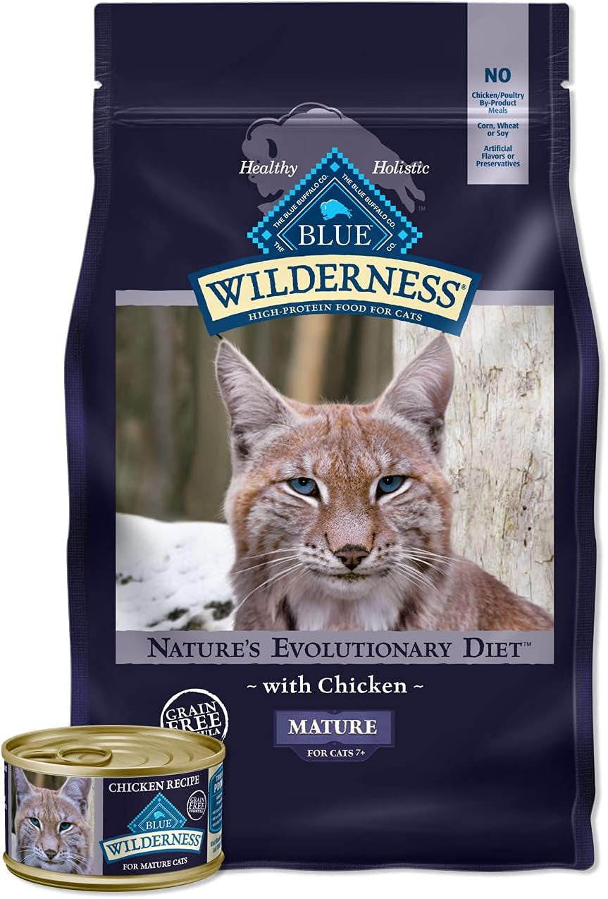 Wilderness High Protein Natural Mature Grain Free Cat Food Bundle, Dry Cat Food and Wet Cat Food, Chicken (5-Lb Dry Food + 3Oz Cans 24Ct)