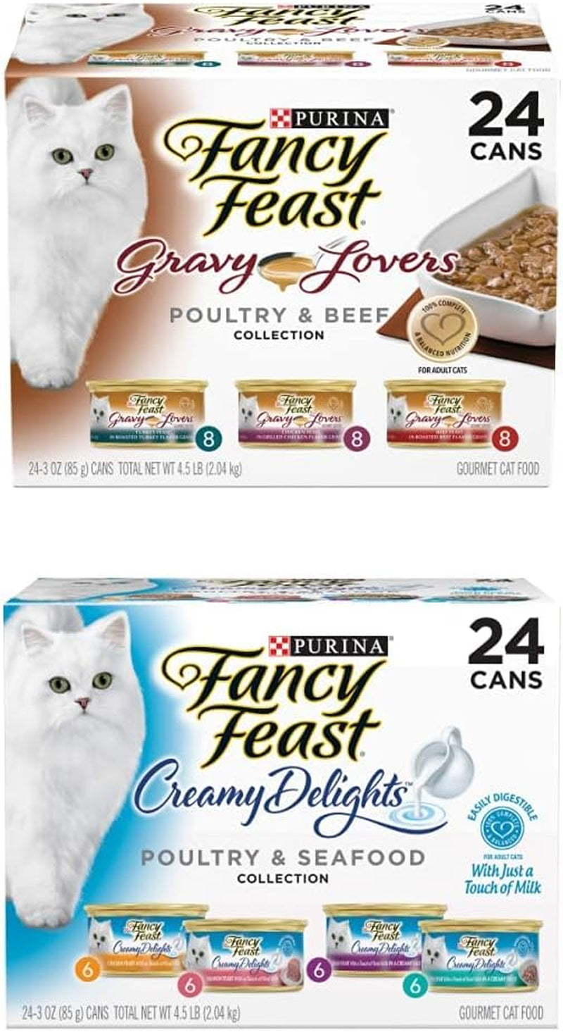 Purina  Gravy Wet Cat Food Variety Pack, Gravy Lovers Poultry & Beef Feast and Creamy Delights & Seafood Collection