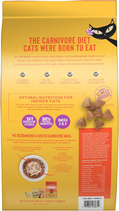 Tiki Cat Born Carnivore Indoor Health, Chicken & Turkey Meal, Grain-Free Baked Kibble to Maximize Nutrients, Dry Cat Food, 6 Lbs. Bag