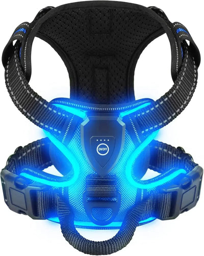 LED Light Up Dog Harness No Pull Adjustable Rechargeable Pet Vest Harness Small Medium Large Dogs Outdoor Walking Pet Supplies