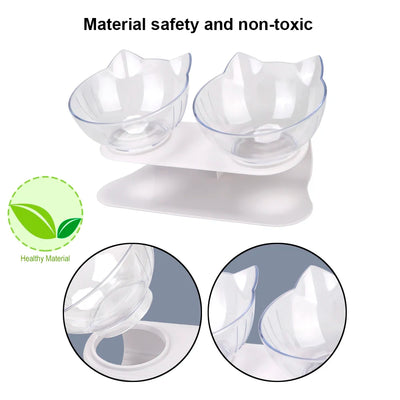 Durable Double Bowls Non-slip Cat Bowl Dog Bowl With Raised Stand Protection Cervical Pet Food Water Feeder