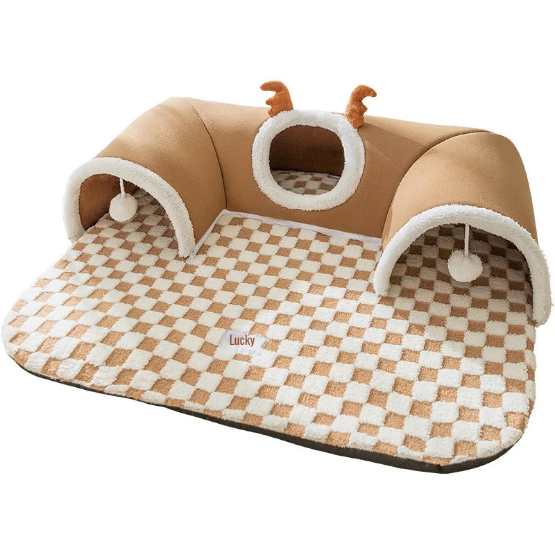 Tunnel-type autumn and winter cat pet nest three-hole cat nest elk and cat play hide-and-seek together