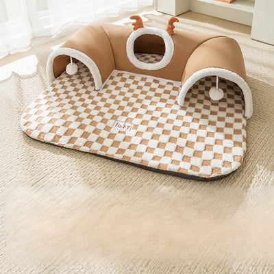 Tunnel-type autumn and winter cat pet nest three-hole cat nest elk and cat play hide-and-seek together