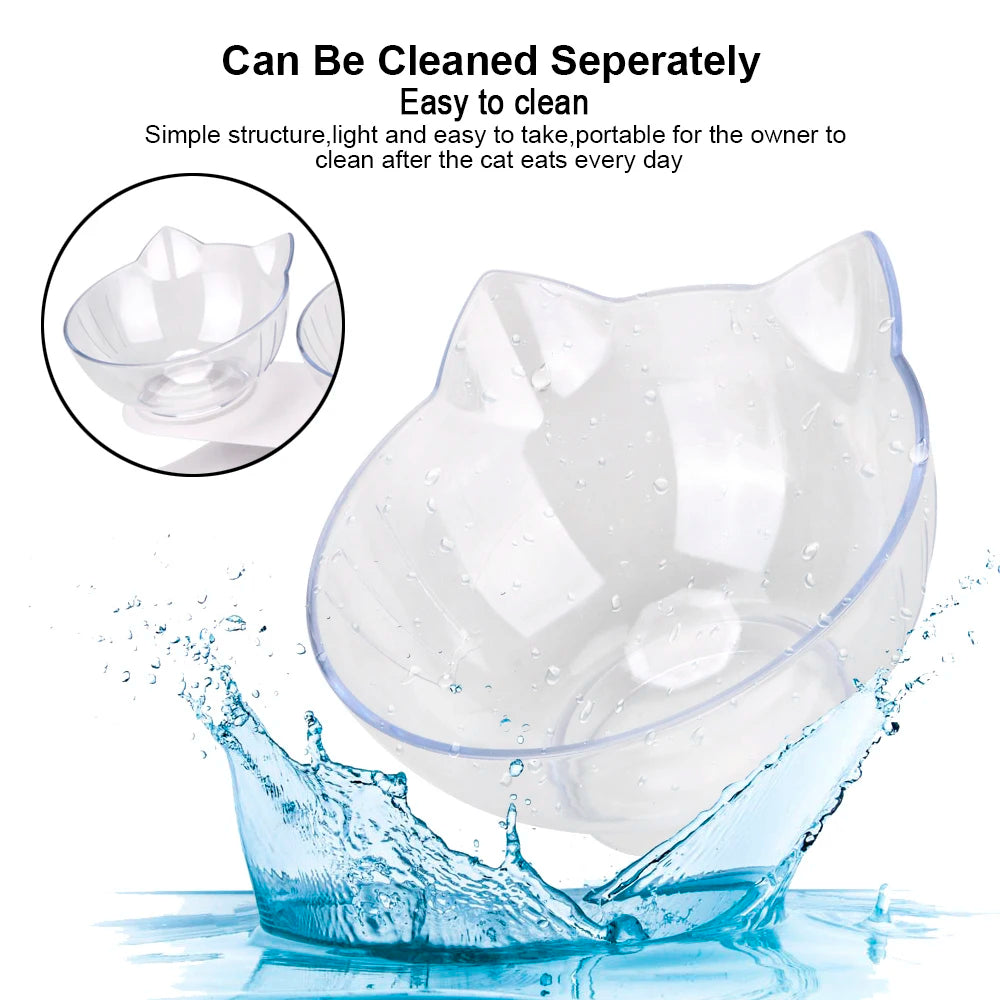 Durable Double Bowls Non-slip Cat Bowl Dog Bowl With Raised Stand Protection Cervical Pet Food Water Feeder
