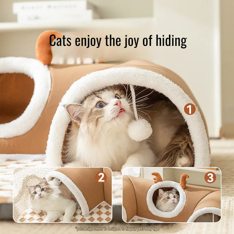 Tunnel-type autumn and winter cat pet nest three-hole cat nest elk and cat play hide-and-seek together