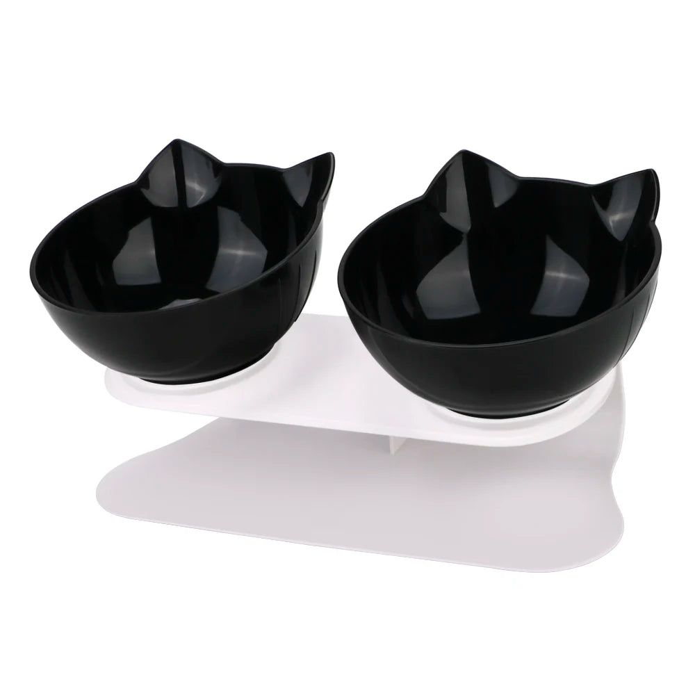 Durable Double Bowls Non-slip Cat Bowl Dog Bowl With Raised Stand Protection Cervical Pet Food Water Feeder