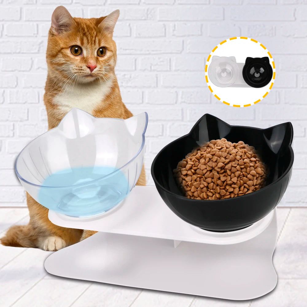Durable Double Bowls Non-slip Cat Bowl Dog Bowl With Raised Stand Protection Cervical Pet Food Water Feeder