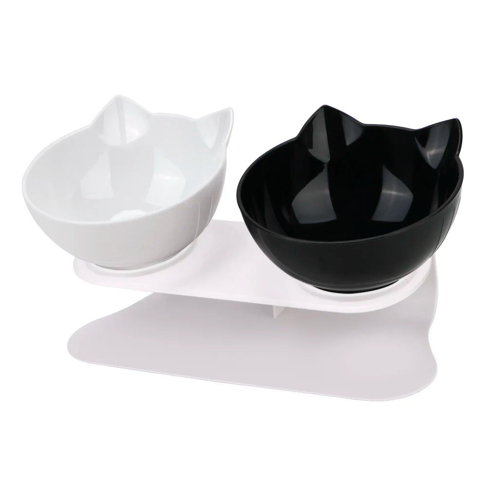 Durable Double Bowls Non-slip Cat Bowl Dog Bowl With Raised Stand Protection Cervical Pet Food Water Feeder