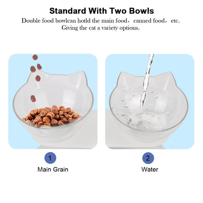 Durable Double Bowls Non-slip Cat Bowl Dog Bowl With Raised Stand Protection Cervical Pet Food Water Feeder
