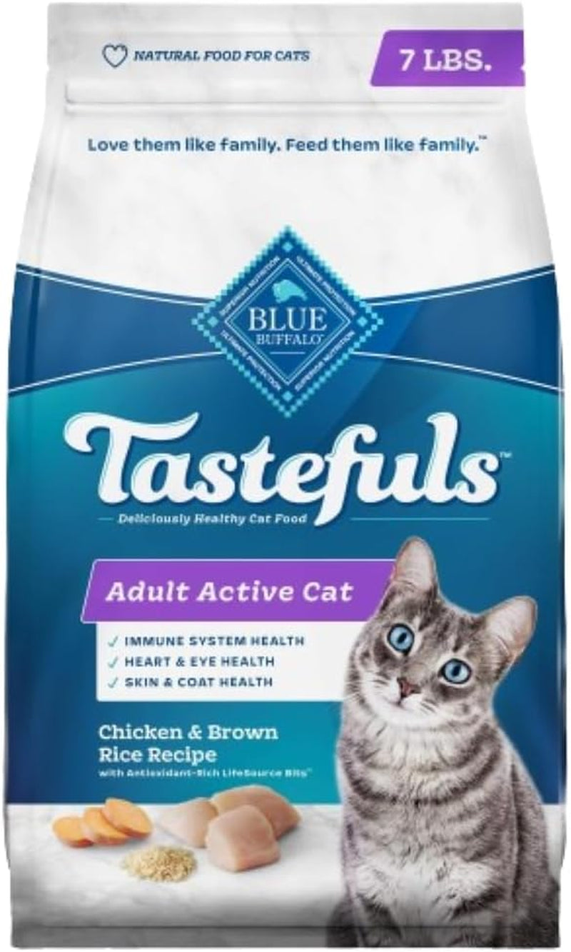 Tastefuls Natural Dry Cat Food - Chicken & Brown Rice Recipe for Active Adults, 7-Lb Bag