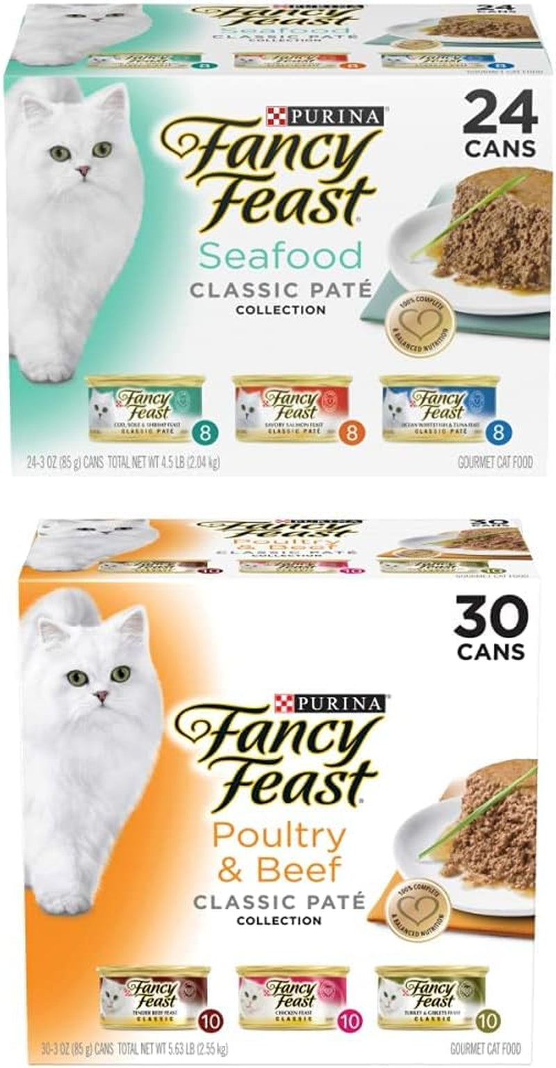 Purina  Grain Free Pate Wet Cat Food Variety Pack, Seafood Classic Pate and Poultry & Beef Collection