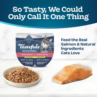 Tastefuls Salmon Entrée in Gravy - 2.6-Oz Twin-Pack Trays (24 Count) - Delicious Natural Wet Cat Food