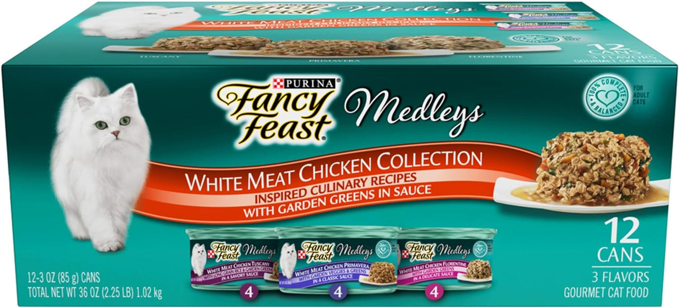 Purina  Wet Cat Food Variety Pack, Medleys White Meat Chicken in Sauce Collection - (Pack of 12) 3 Oz. Cans