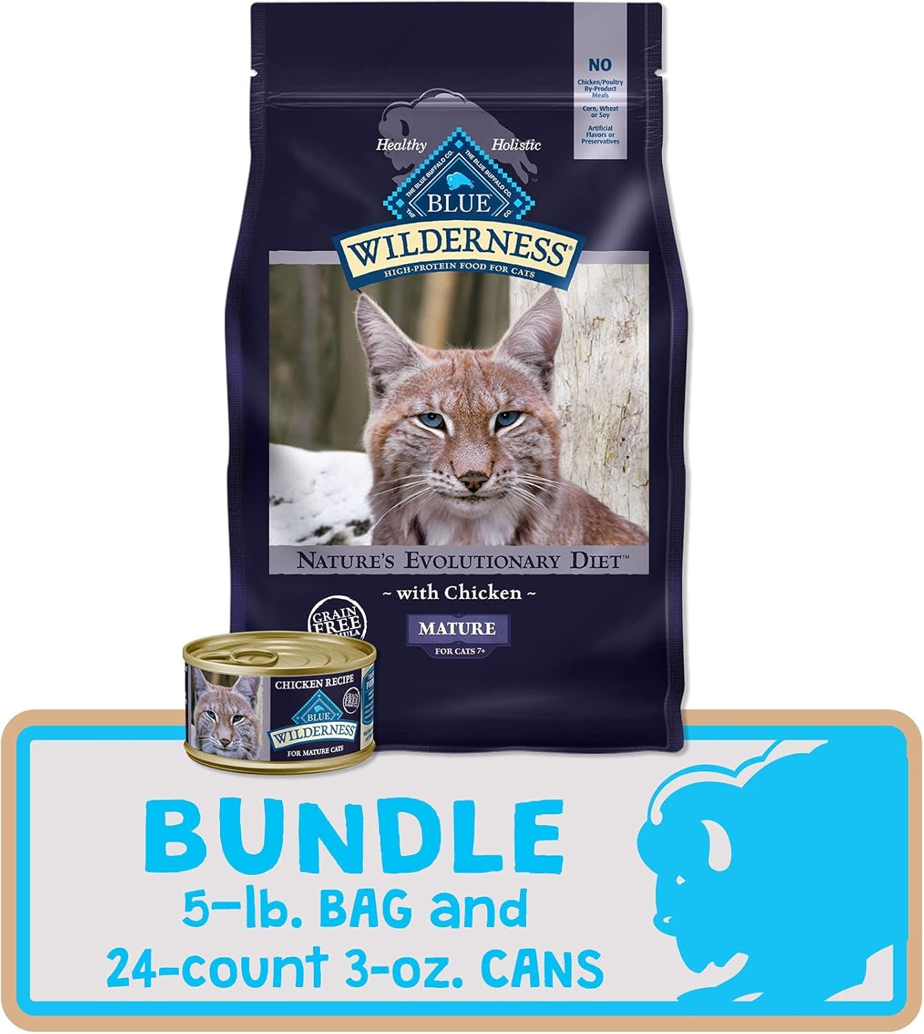 Wilderness High Protein Natural Mature Grain Free Cat Food Bundle, Dry Cat Food and Wet Cat Food, Chicken (5-Lb Dry Food + 3Oz Cans 24Ct)