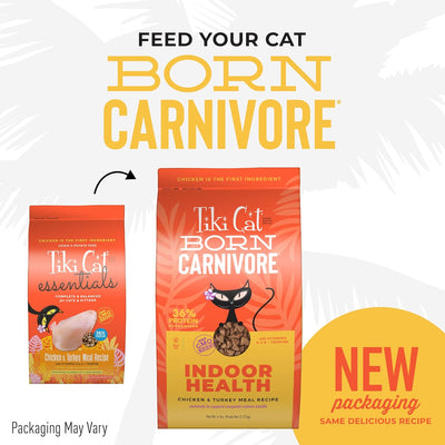 Tiki Cat Born Carnivore Indoor Health, Chicken & Turkey Meal, Grain-Free Baked Kibble to Maximize Nutrients, Dry Cat Food, 6 Lbs. Bag