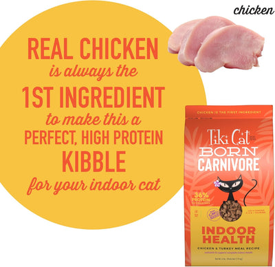 Tiki Cat Born Carnivore Indoor Health, Chicken & Turkey Meal, Grain-Free Baked Kibble to Maximize Nutrients, Dry Cat Food, 6 Lbs. Bag